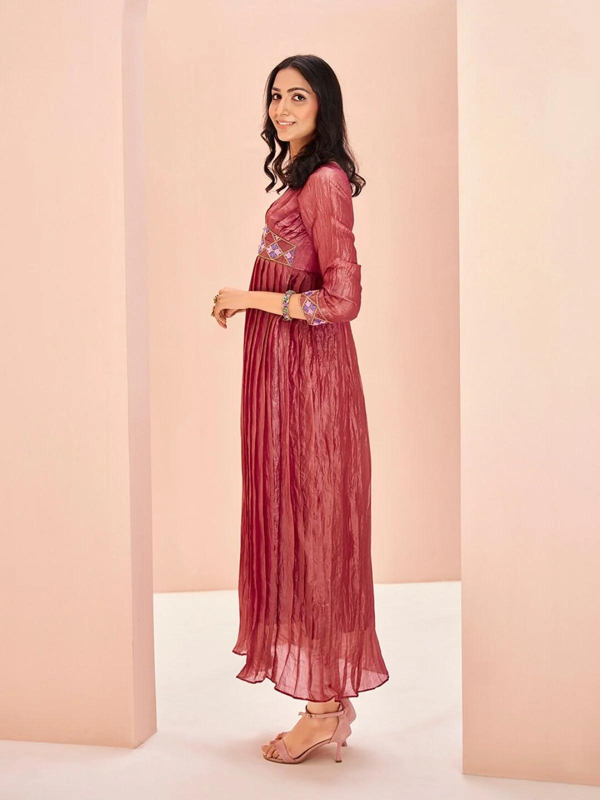 Odette Red Organza Embroidered Stitched Gown For Women - Image 4