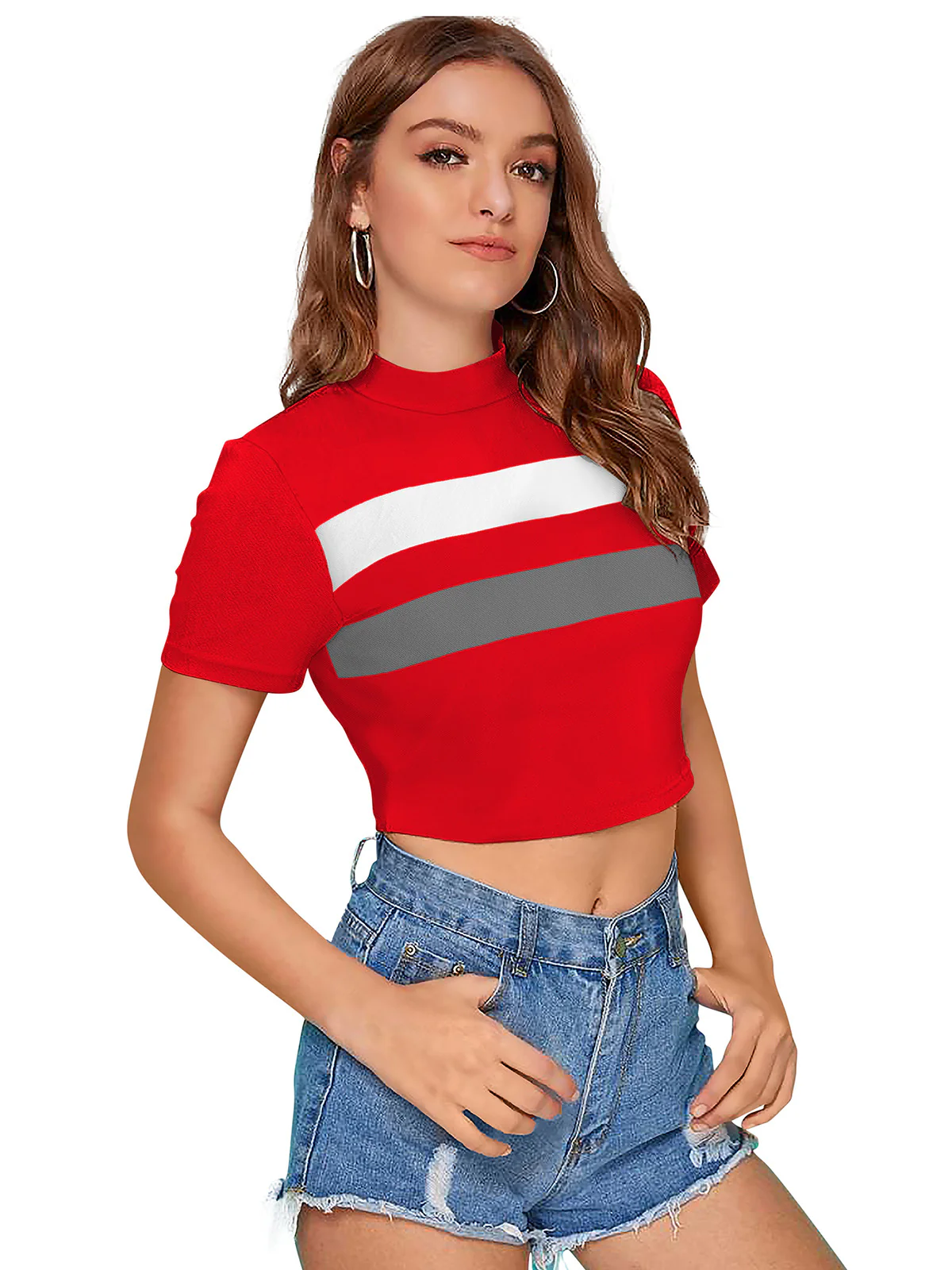 Odette Red  Polyester Color Block Top For Women - Image 2