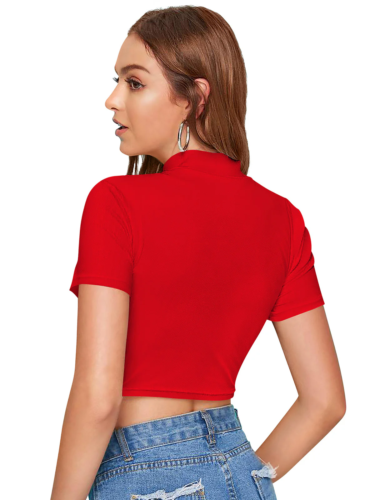 Odette Red  Polyester Color Block Top For Women - Image 4