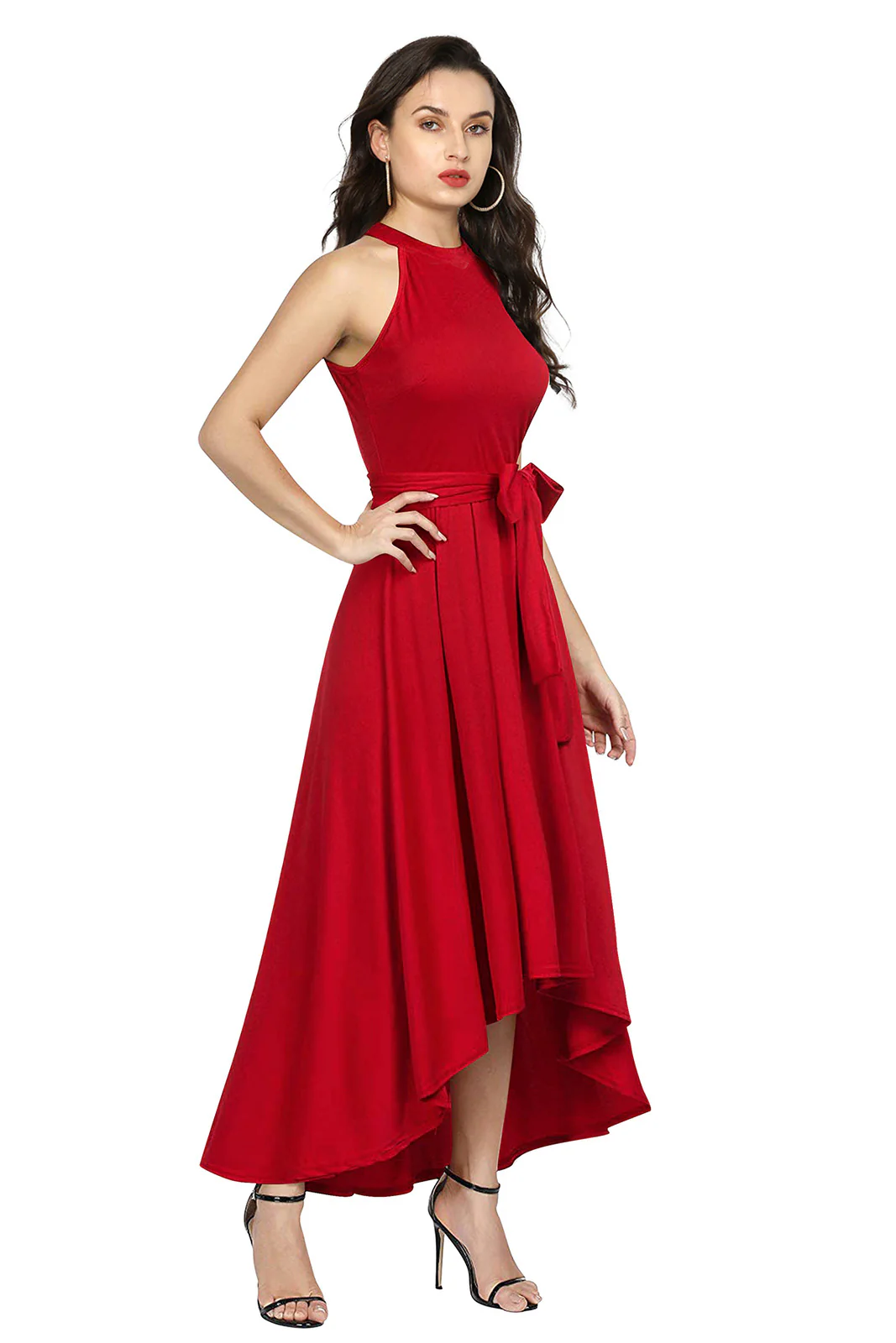 Odette Red Polyester High Low Dress For Women - Image 2