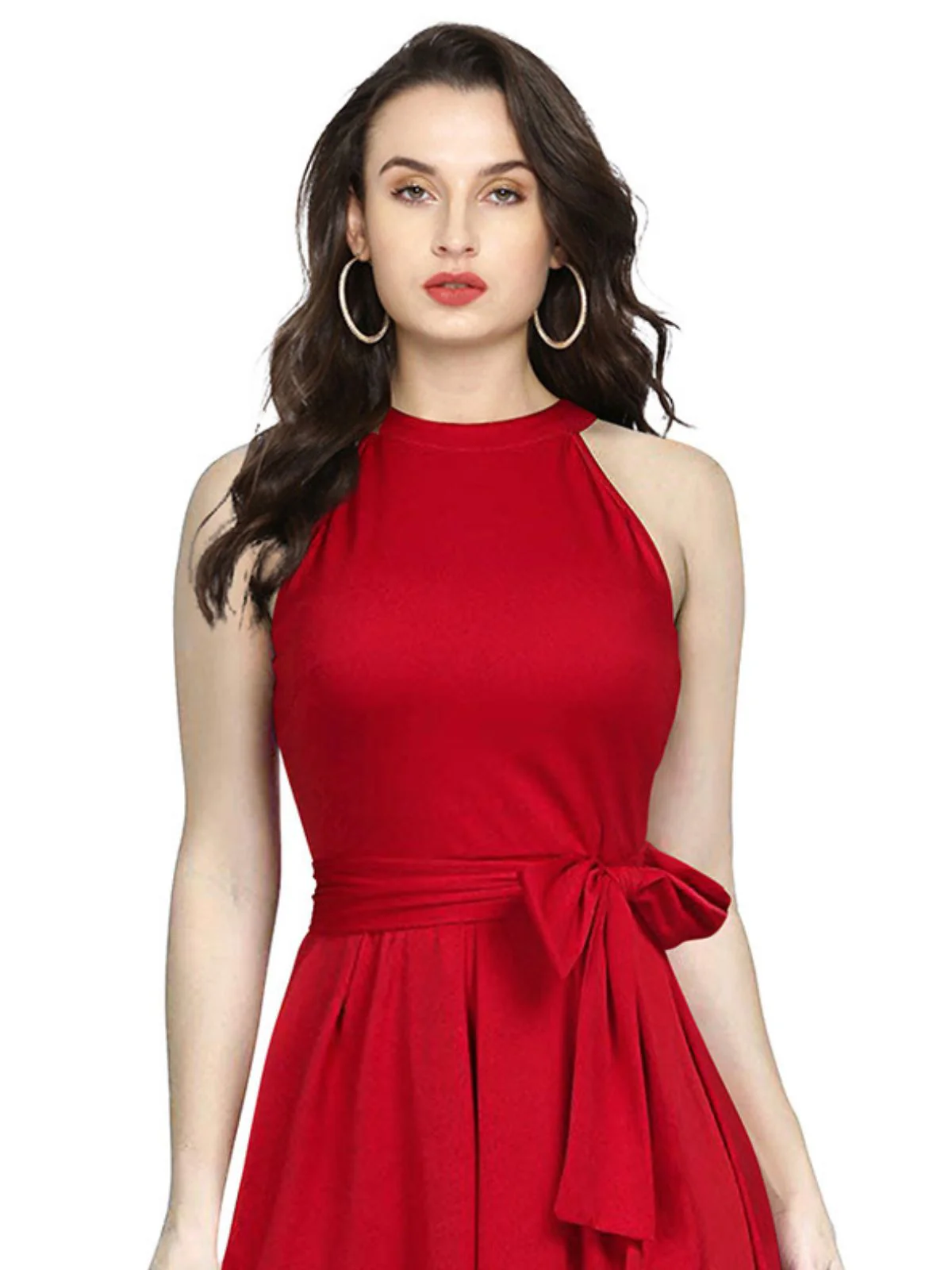 Odette Red Polyester High Low Dress For Women - Image 5