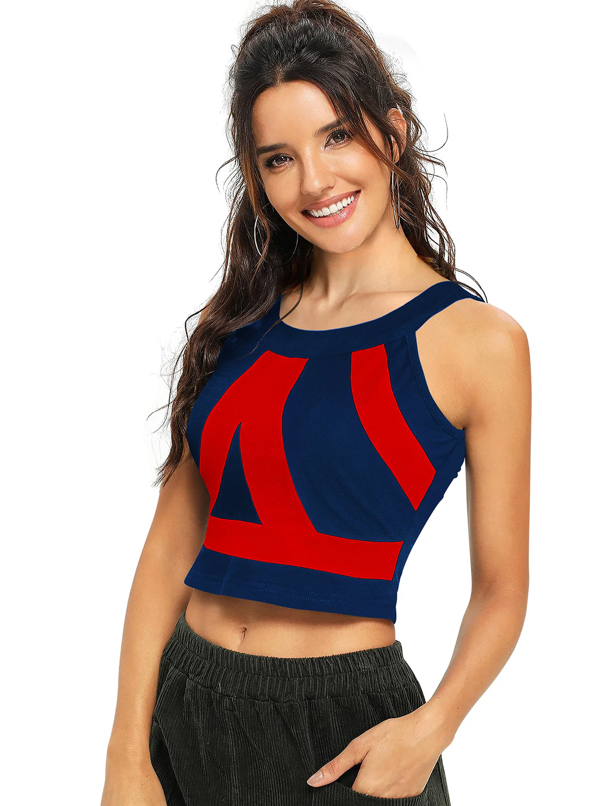 Odette Red and Blue Polyester Printed Top For Women - Image 3