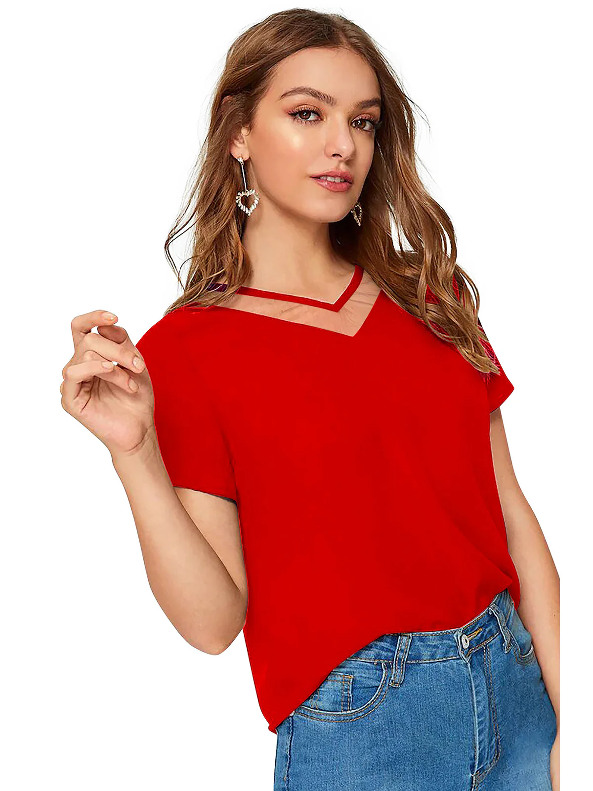 Odette Red Polyester Solid Top For Women - Image 2