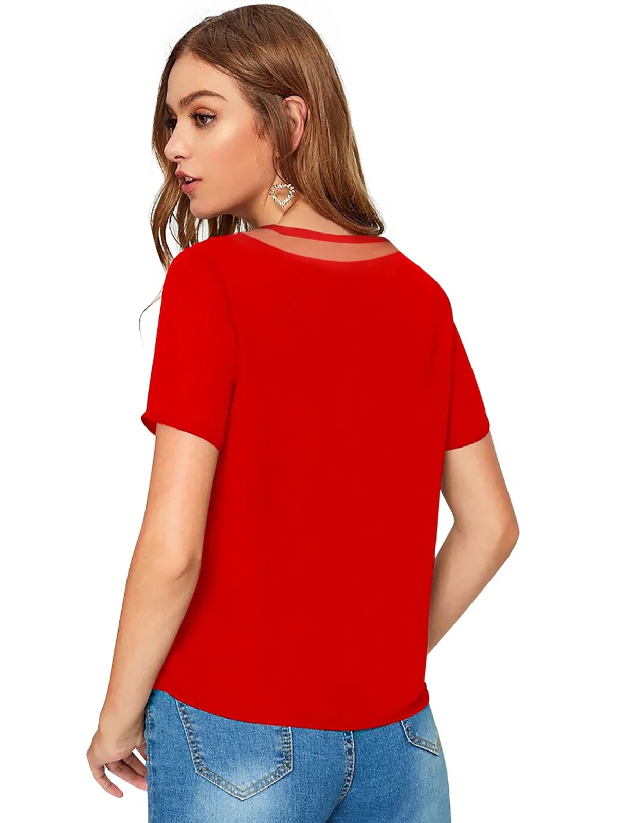 Odette Red Polyester Solid Top For Women - Image 3