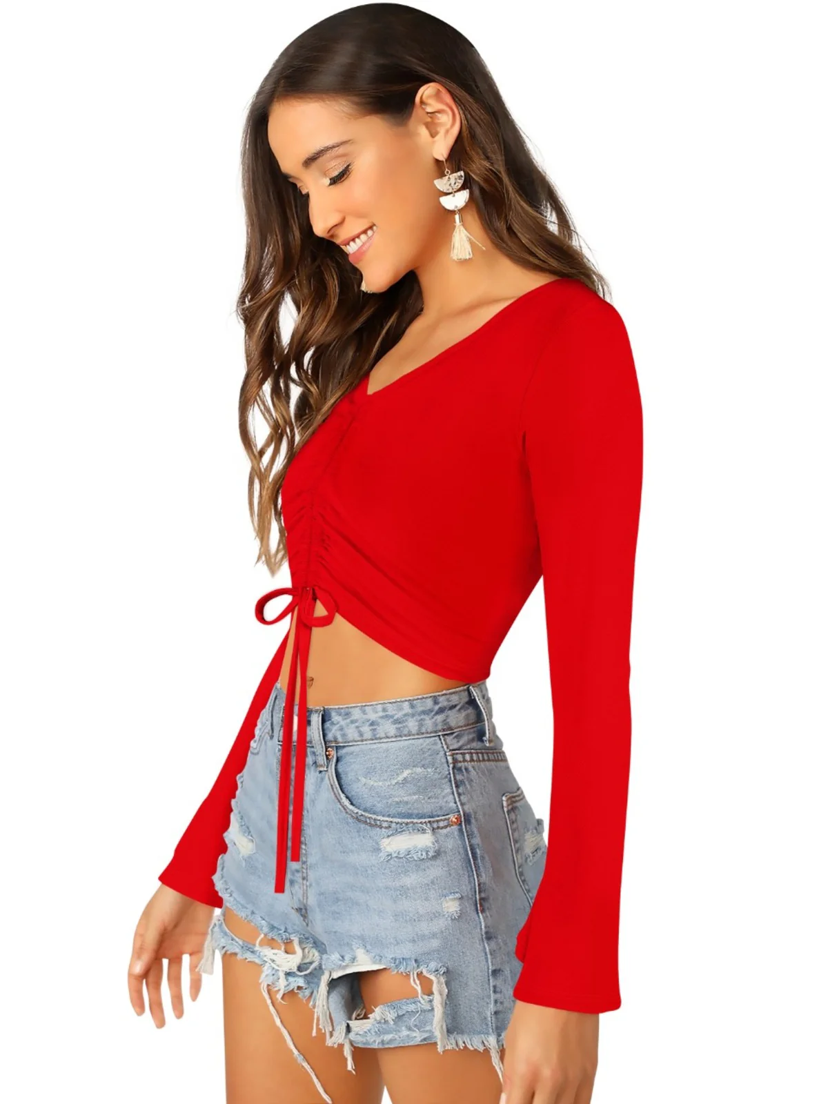 Odette Red Polyester Solid Top For Women - Image 2