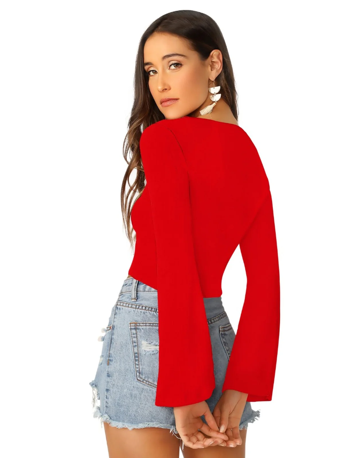 Odette Red Polyester Solid Top For Women - Image 4