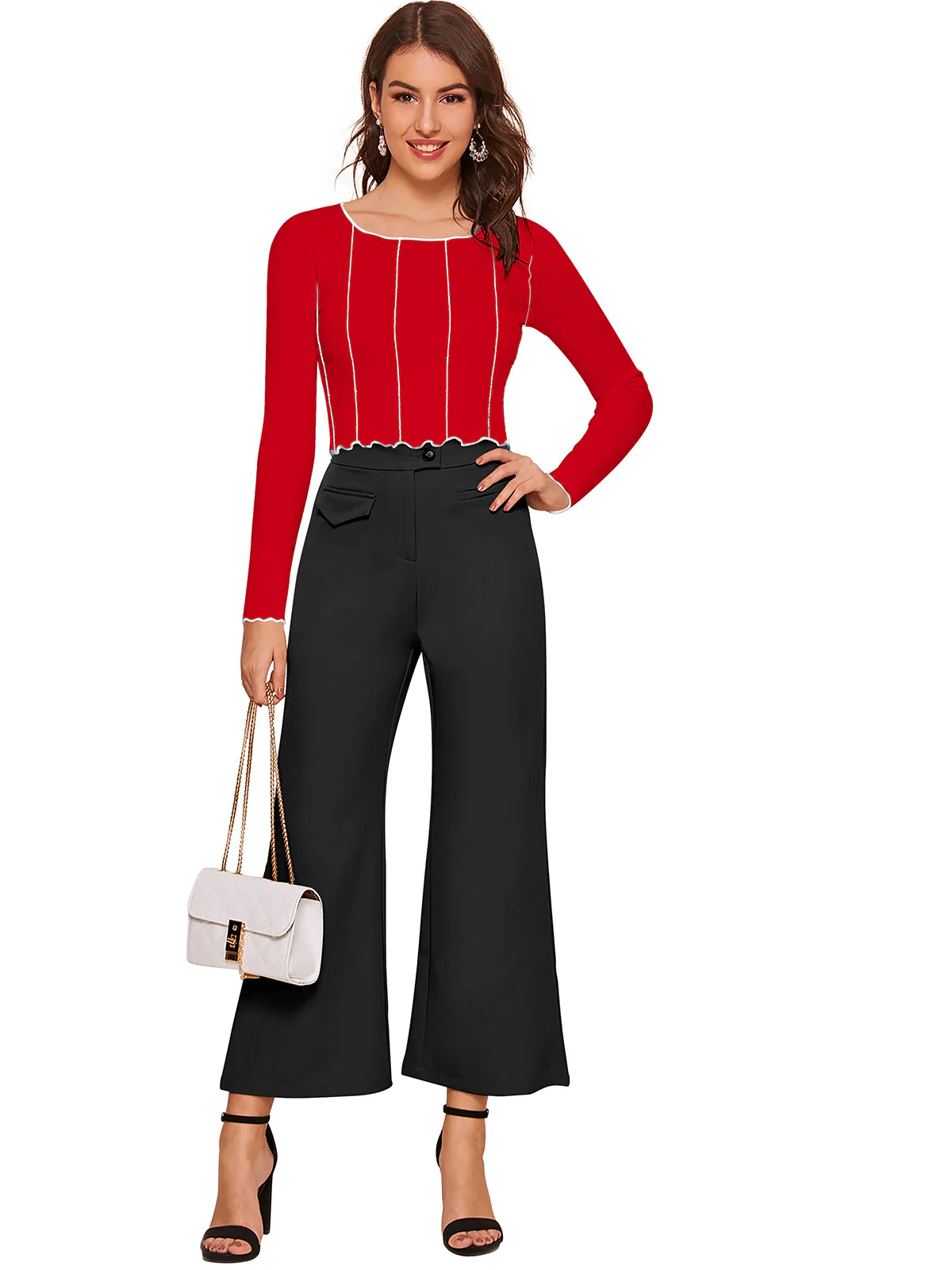 Odette Red Polyester Striped Top For Women - Image 5