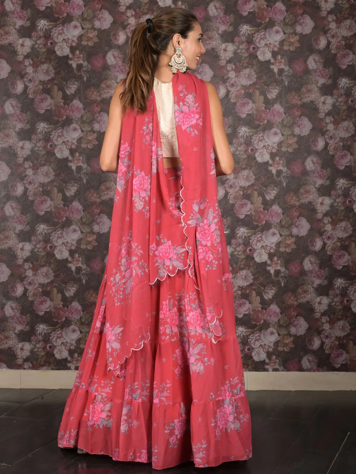 Odette Red Printed Semi Stitched Lehenga with Unstitched Blouse And Dupatta For Women - Image 4