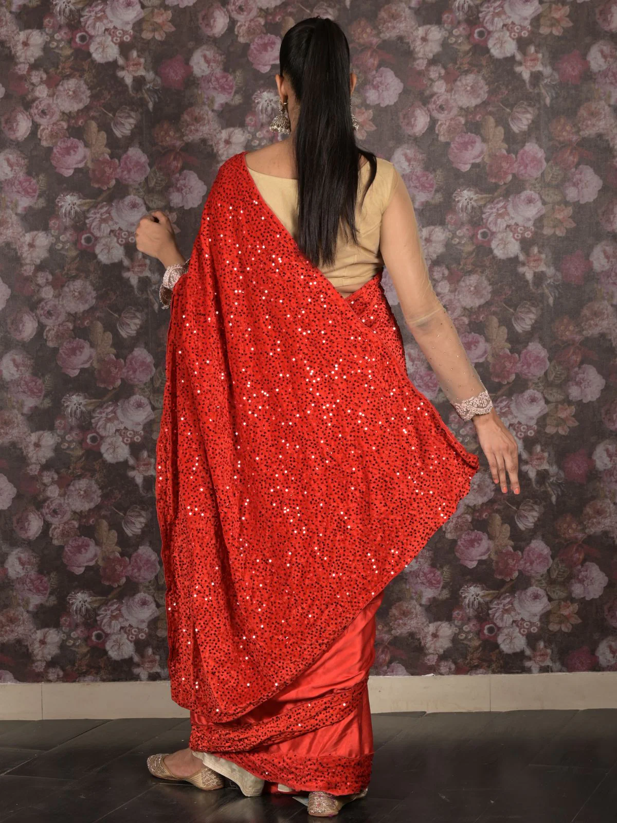 Odette Red Satin Saree With Unstitched Blouse For Women - Image 4