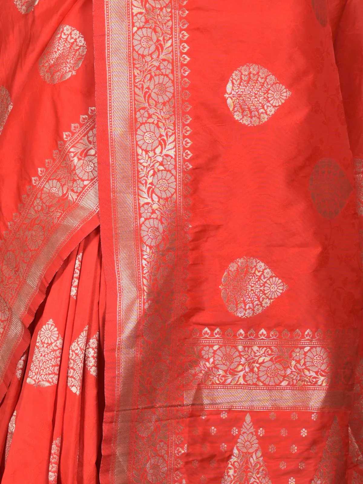 Odette Red Silk Blend Brocade Saree with Unstitched Blouse for Women - Image 5