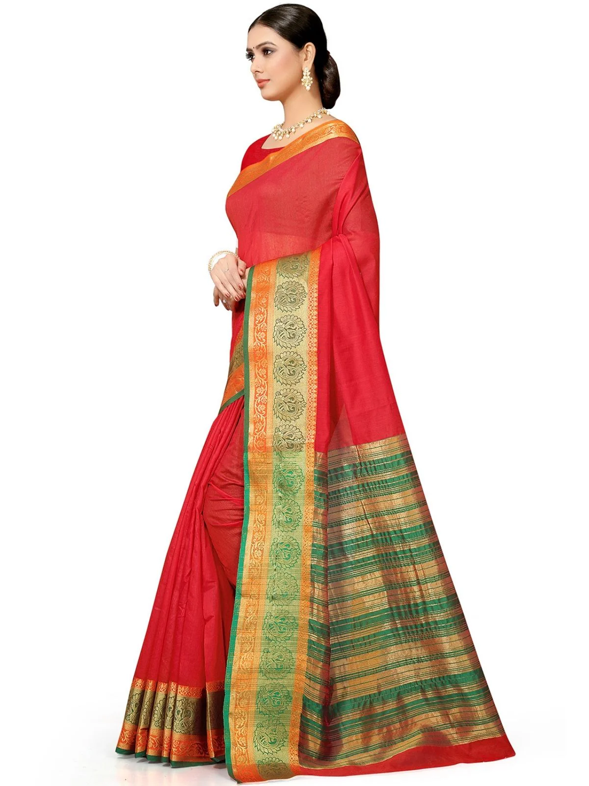 Odette Red Silk Blend Embellished Saree For Women - Image 2