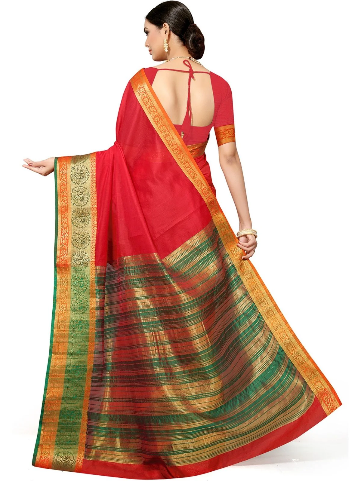 Odette Red Silk Blend Embellished Saree For Women - Image 4