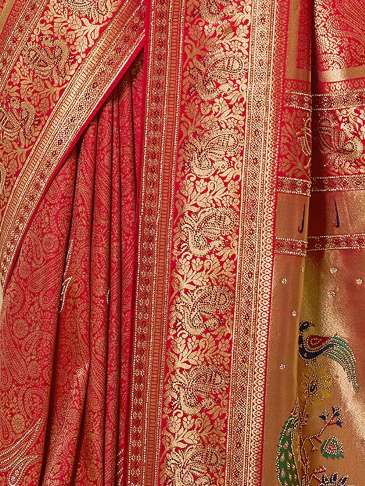 Odette Red Silk Blend Embellished Saree For Women - Image 4