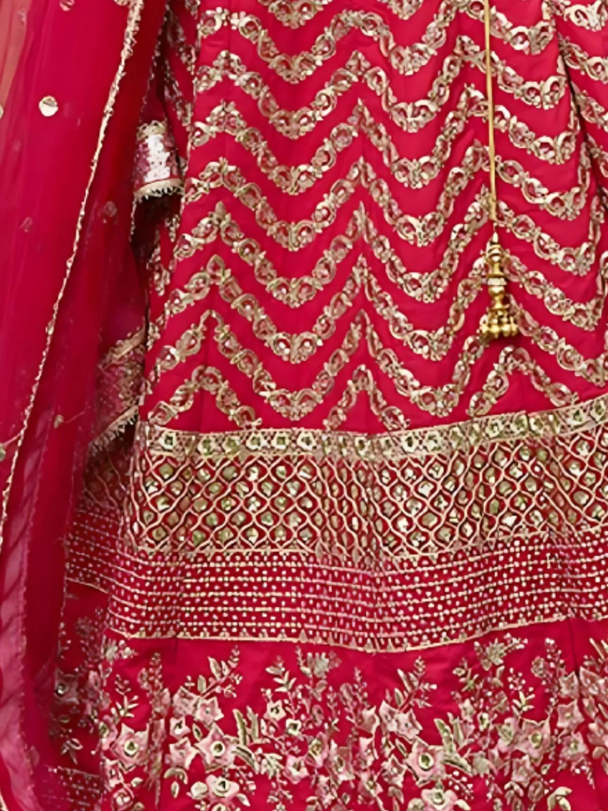 Odette Red Silk Blend Embroidered Semi-Stitched Lehenga For Women - Image 4