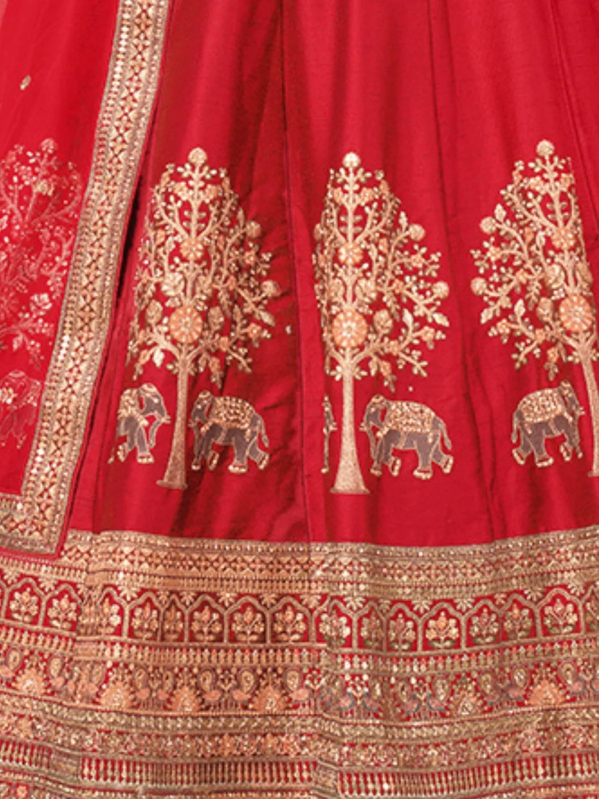 Odette Red Silk Blend Embroidered Semi-Stitched Lehenga For Women - Image 4