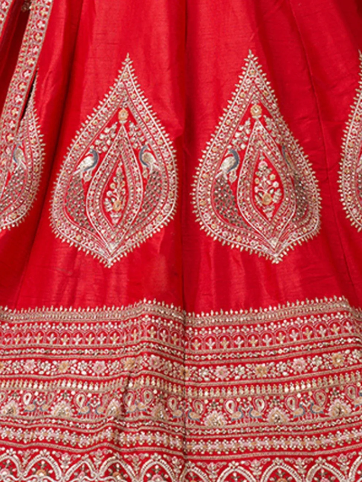 Odette Red Silk Blend Embroidered Semi-Stitched Lehenga For Women - Image 4