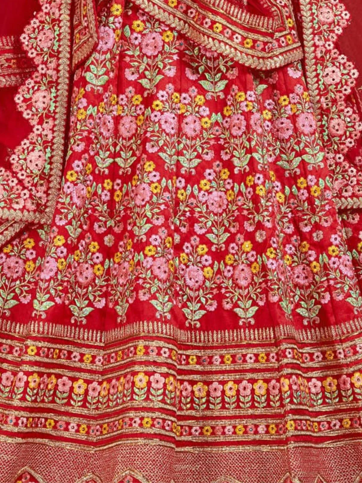 Odette Red Silk Blend Embroidered Semi Stitched Lehenga With Blouse For Women - Image 6