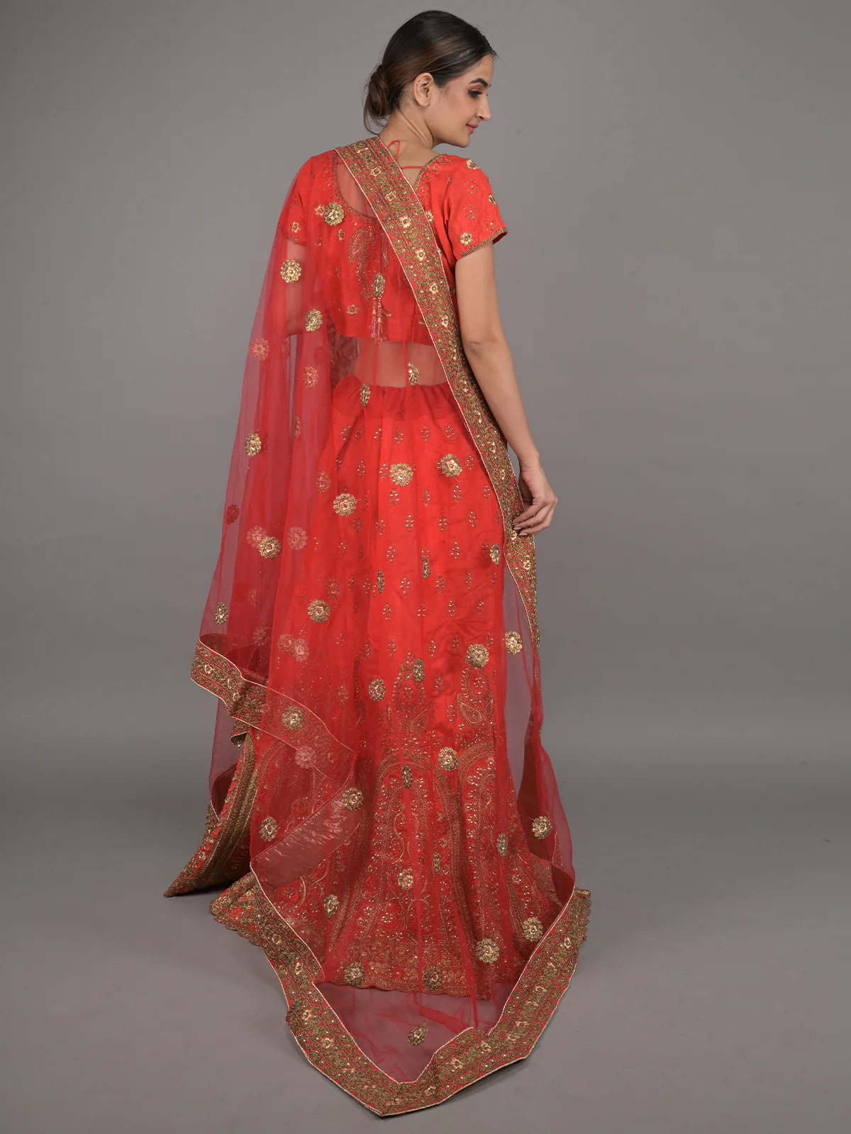 Odette Red Embroidered Silk Blend Stitched Lehenga Set For Women - Image 3