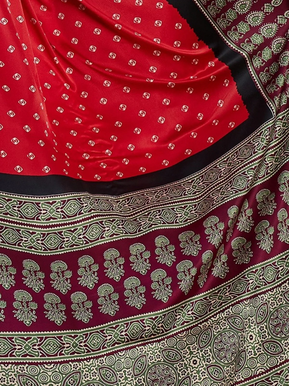 Odette Red Silk Blend Printed Elegant Saree For Women - Image 5