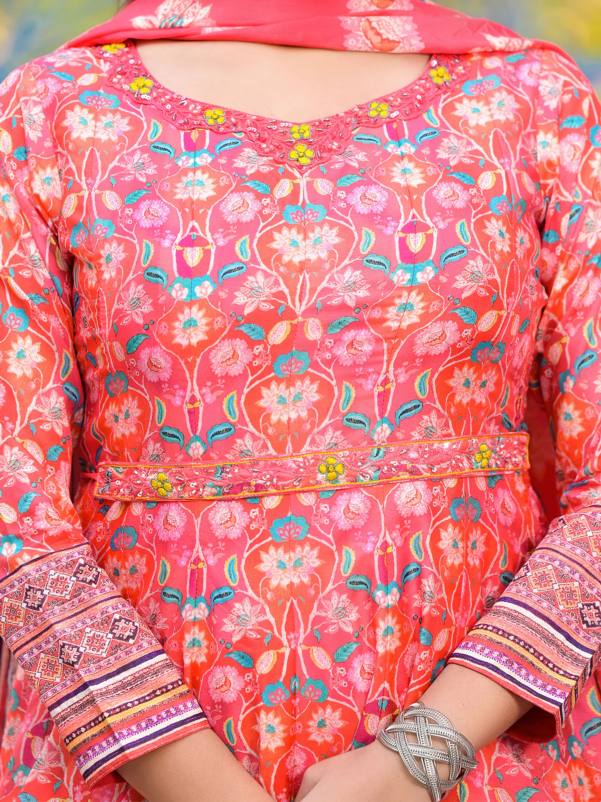 Odette Red Silk Stitched Gown with Dupatta For Women - Image 5
