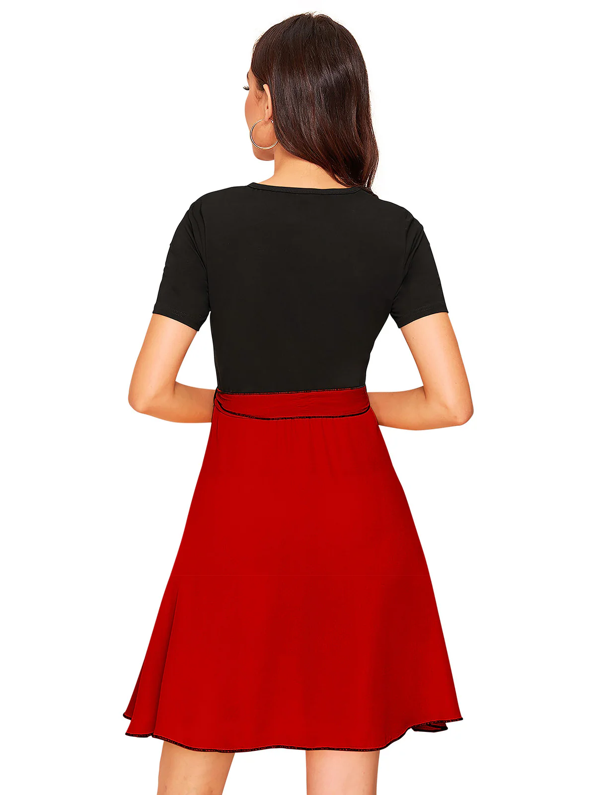 Odette Red and Black Knit Fabric Dress For Women - Image 4