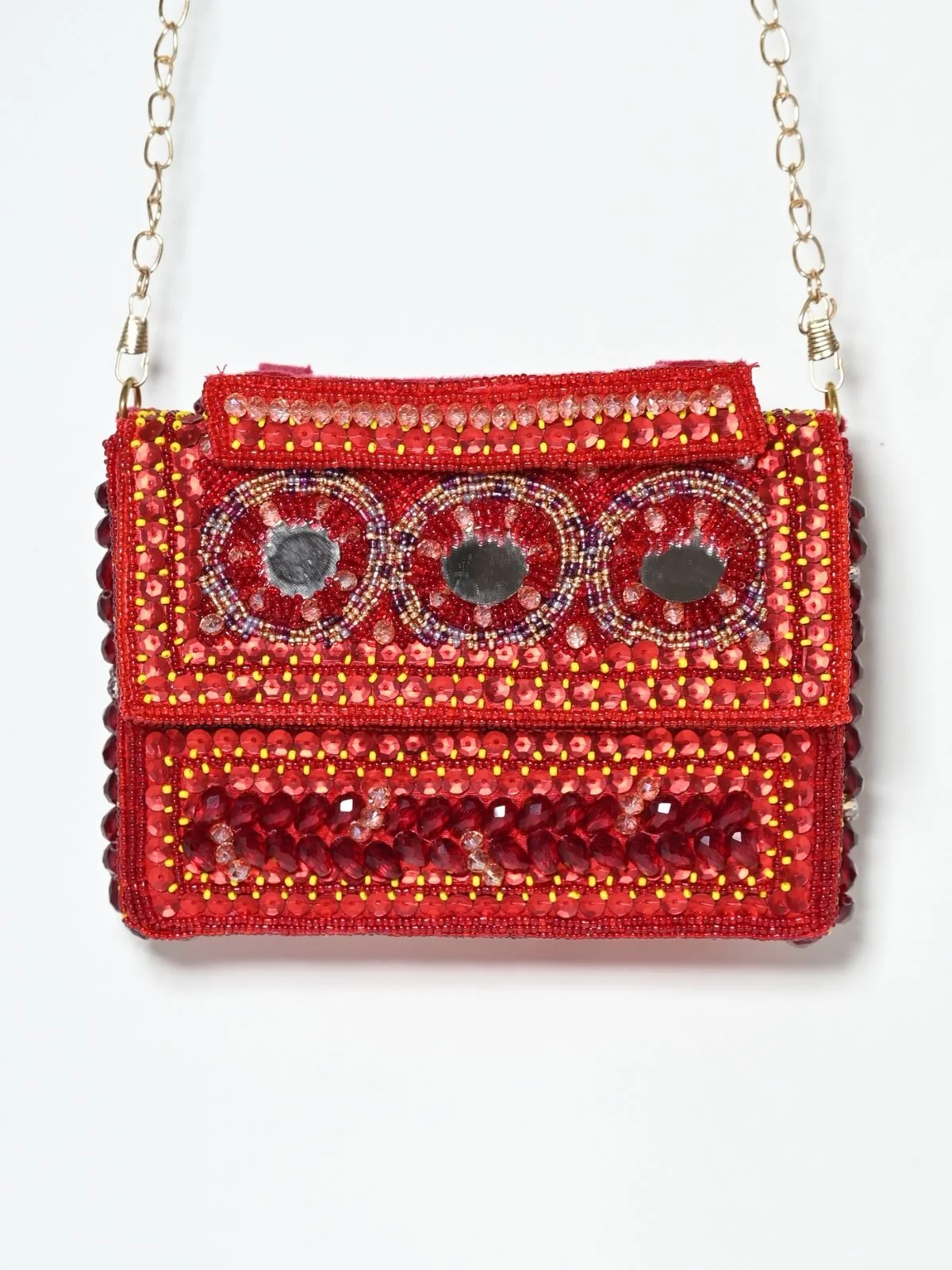 Odette Red Suede Embellished Clutch For Women - Image 3