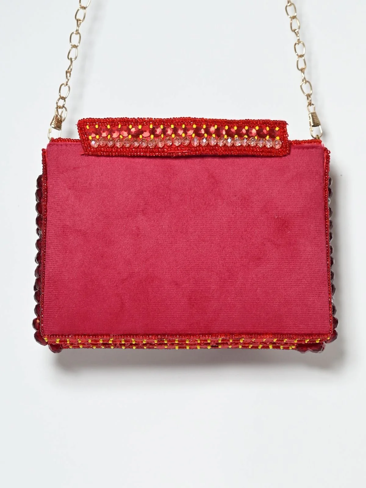 Odette Red Suede Embellished Clutch For Women - Image 4