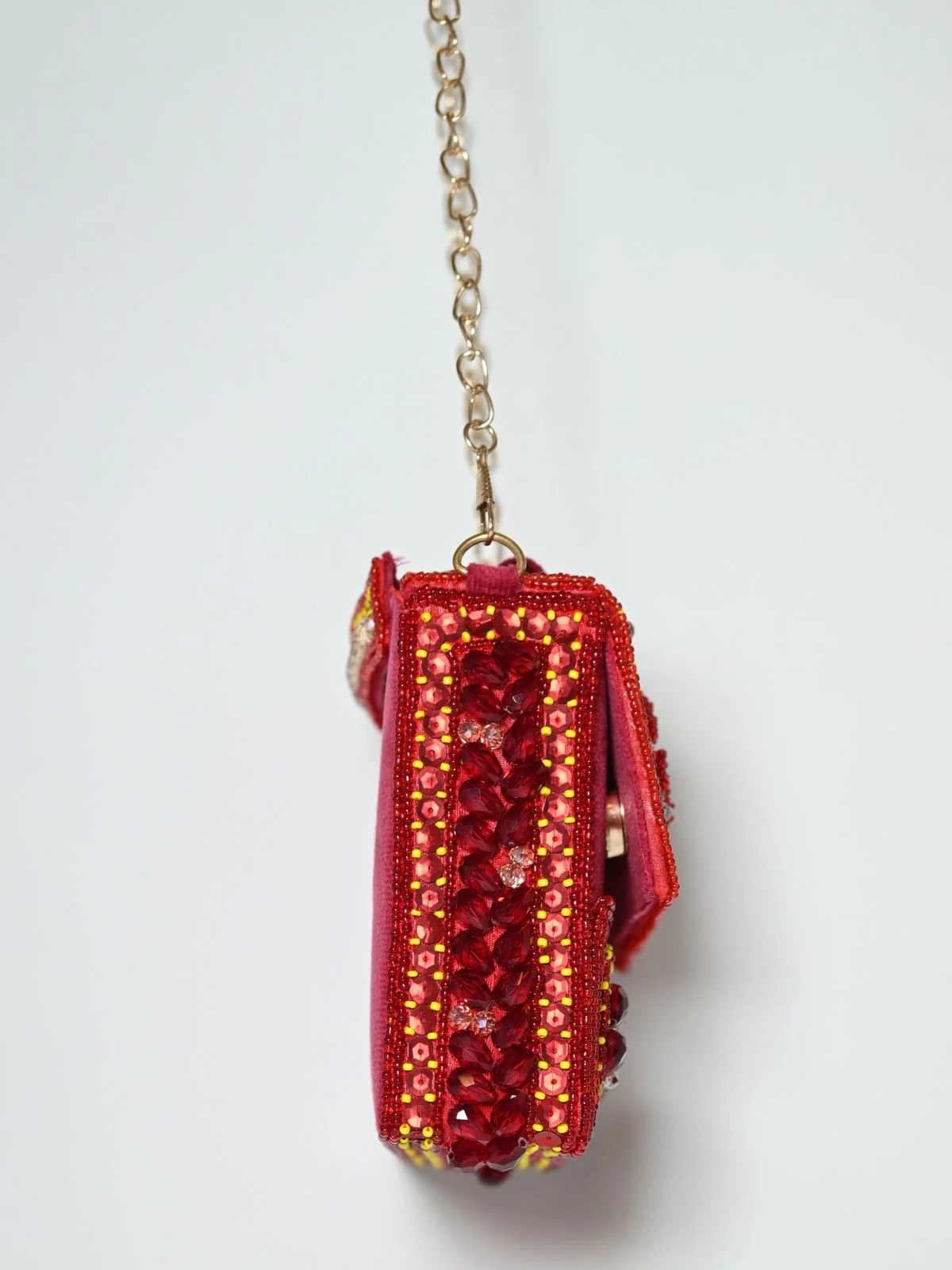 Odette Red Suede Embellished Clutch For Women - Image 5
