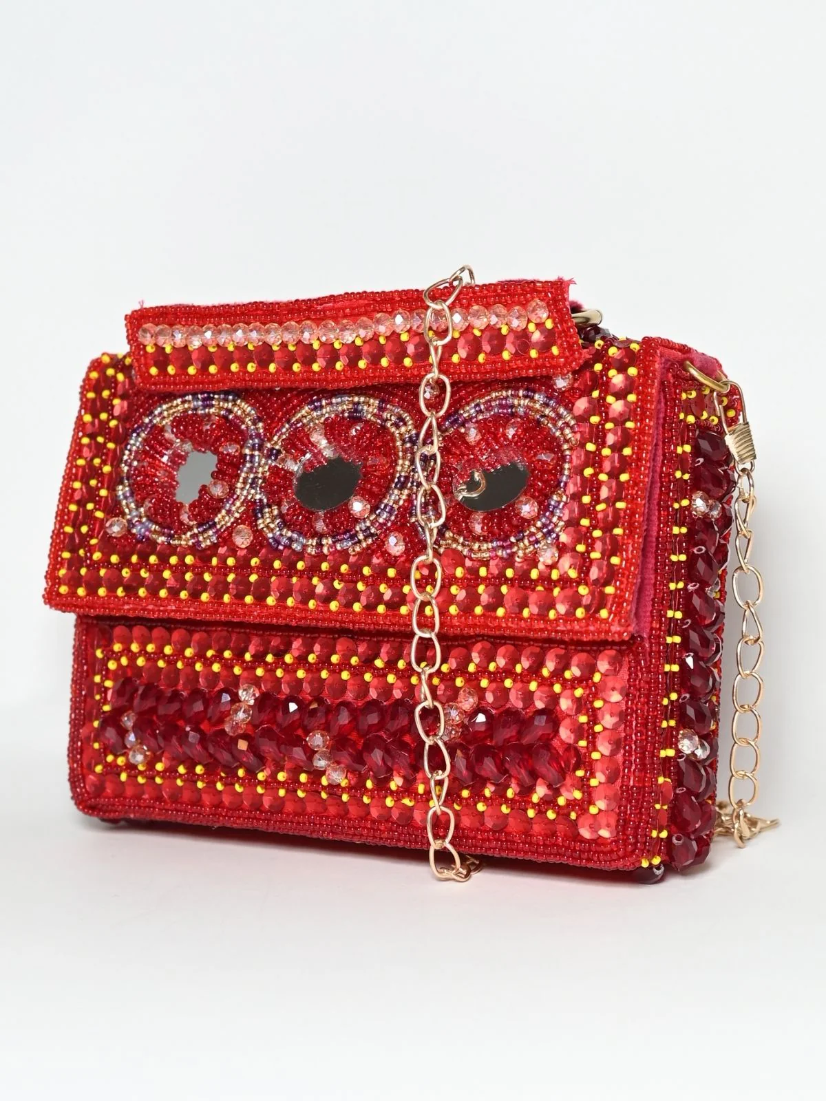 Odette Red Suede Embellished Clutch For Women - Image 7