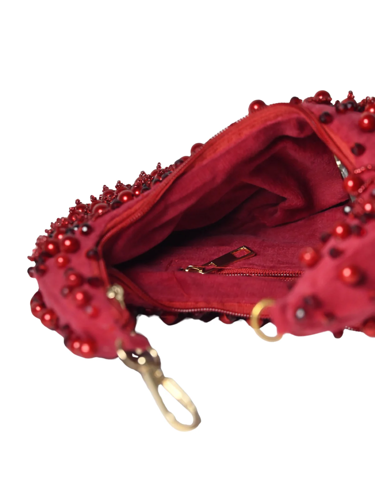 Odette Red Suede Embellished Clutch For Women - Image 6