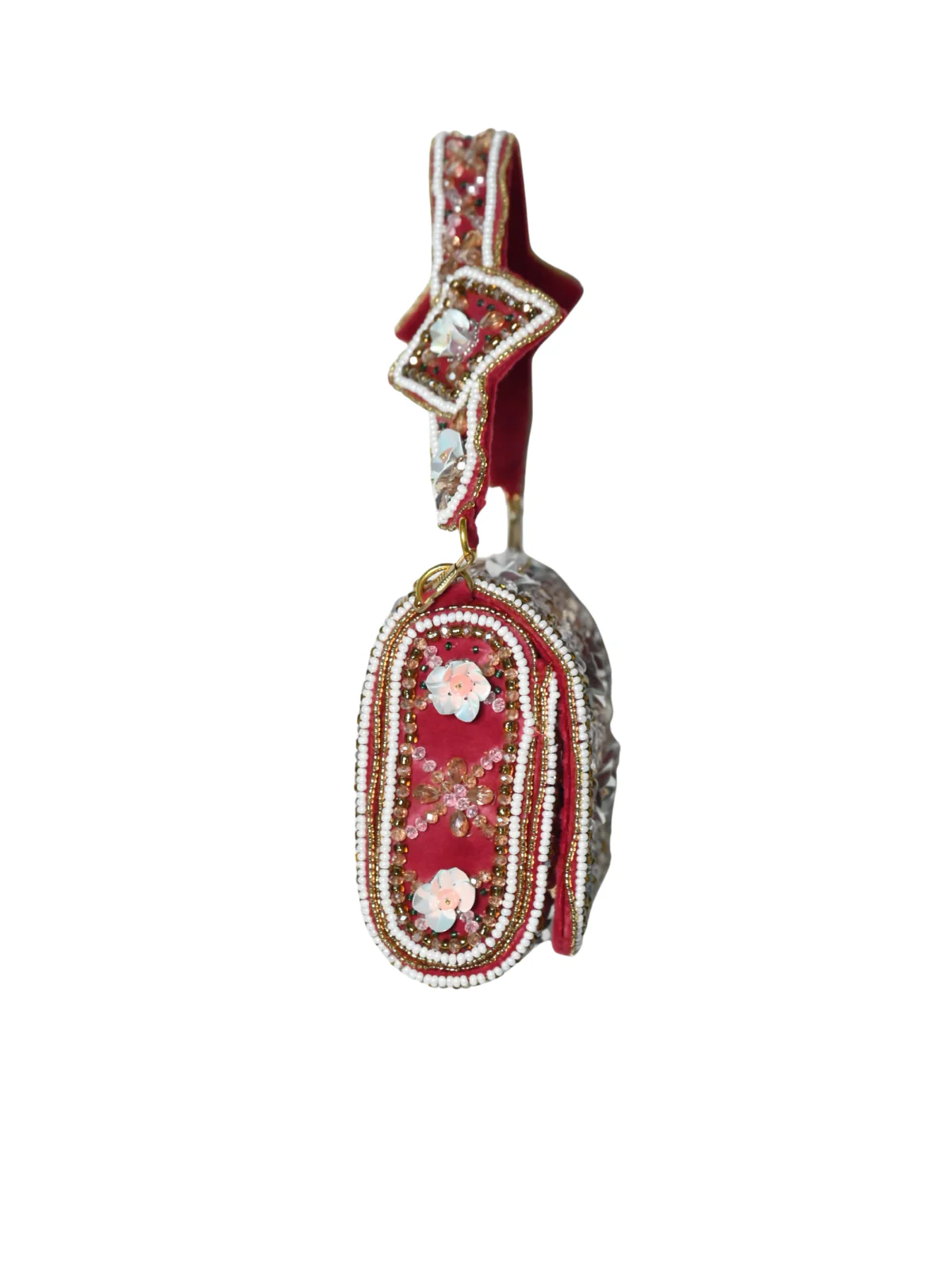 Odette Red Suede Embellished Clutch For Women - Image 4