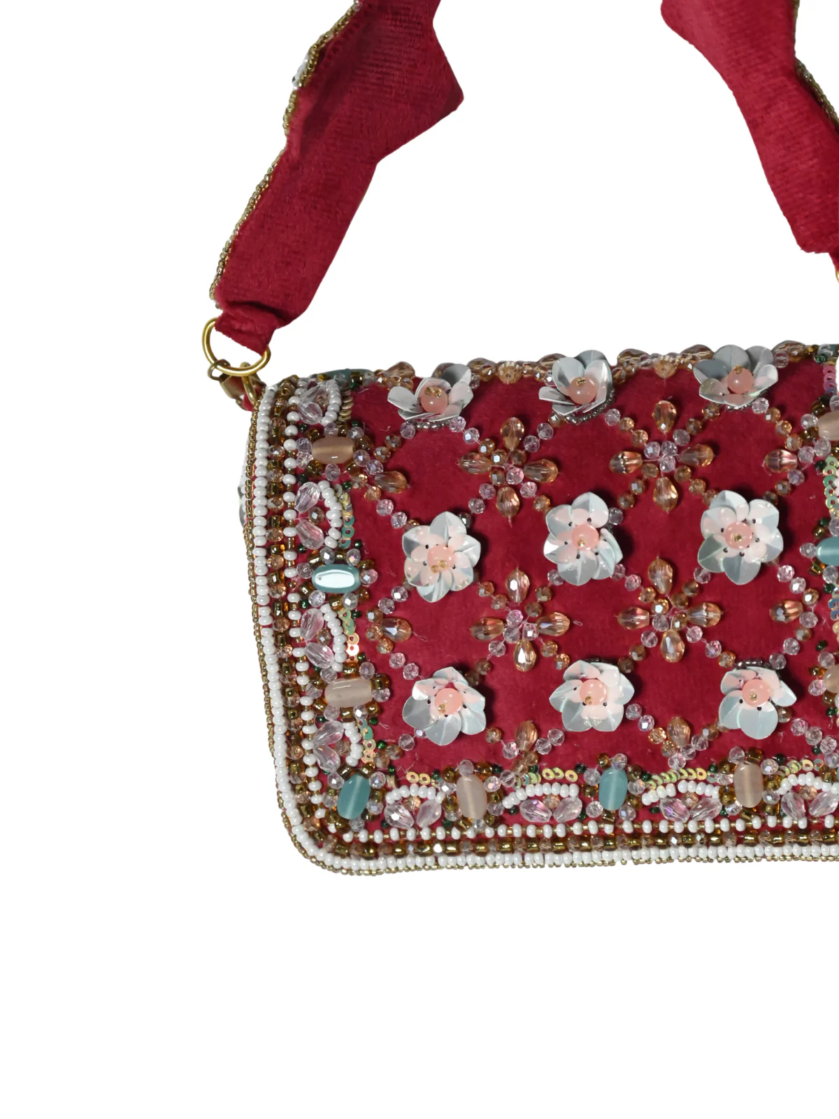 Odette Red Suede Embellished Clutch For Women - Image 6