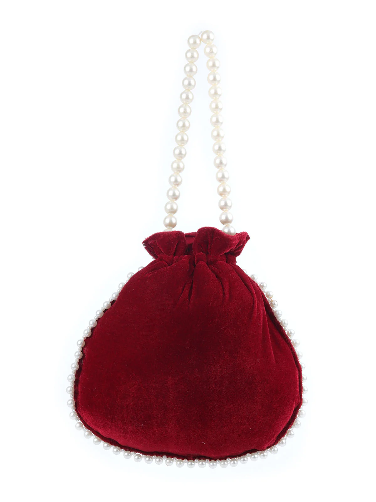 Odette Red Suede Embellished Potli For Women - Image 5
