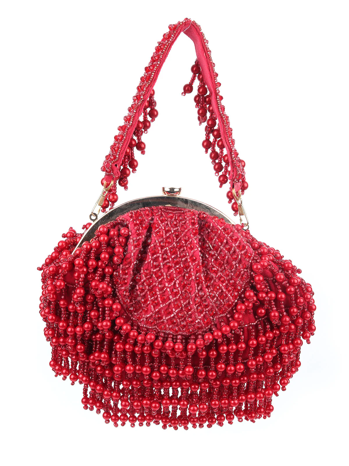 Odette Red Velvet Embellished Hand Bag For Women - Image 3