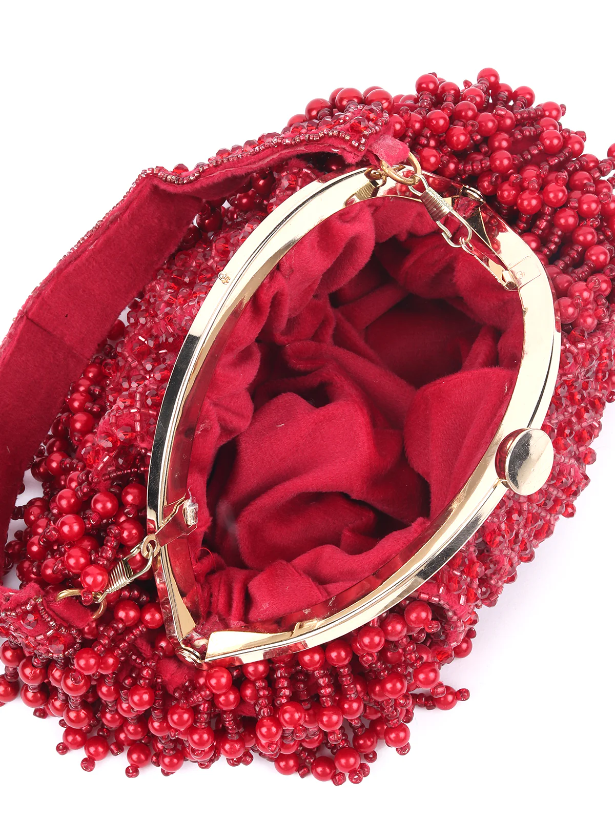 Odette Red Velvet Embellished Hand Bag For Women - Image 4
