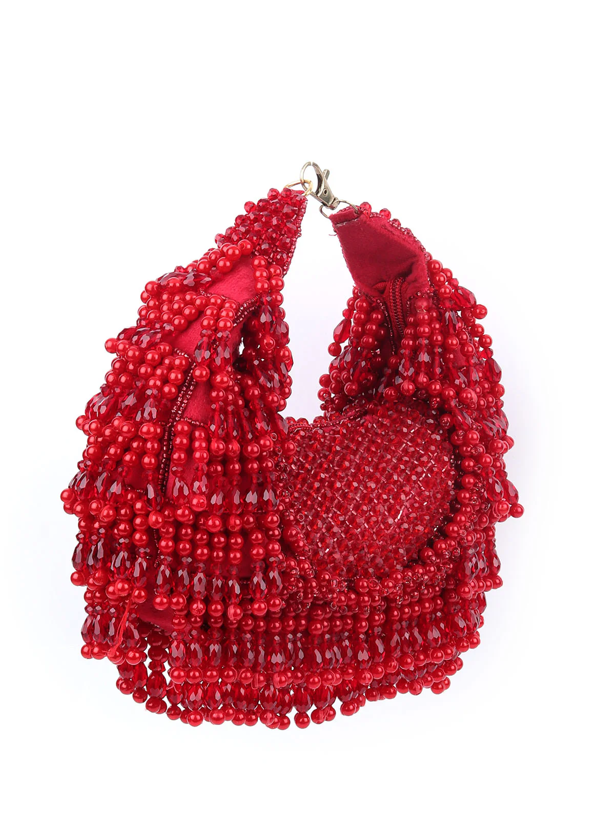 Odette Red Velvet Embellished Hand Bag For Women - Image 2