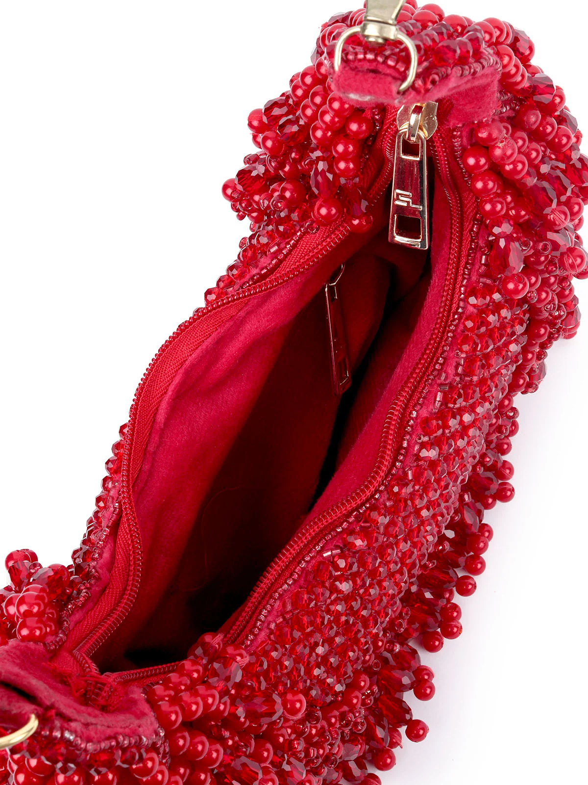 Odette Red Velvet Embellished Hand Bag For Women - Image 4