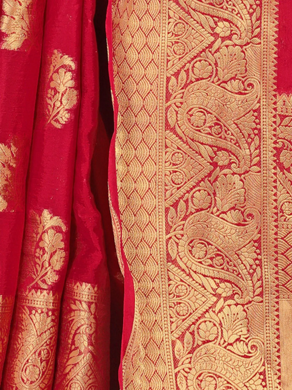 Odette Red Viscose Woven Saree With Unstitched Blouse For Women - Image 5