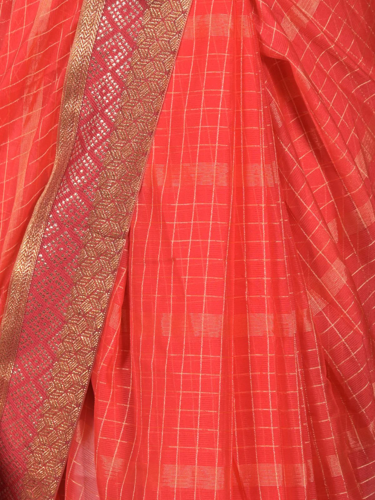 Odette Red Woven Crepe Saree With Unstitched Blouse For Women - Image 5
