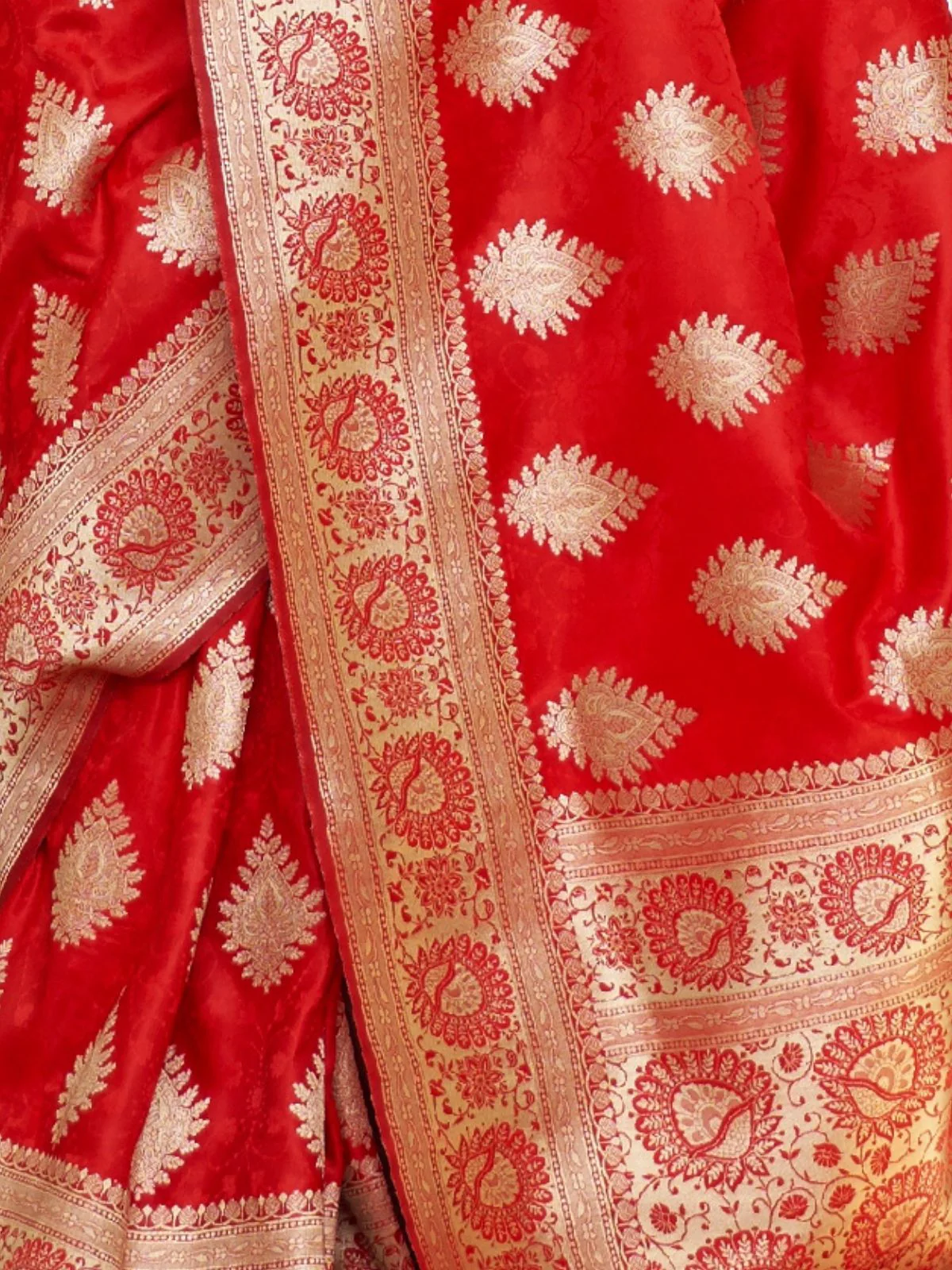 Odette Red Woven Design Satin Silk Saree With Unstitched Blouse For Women - Image 4