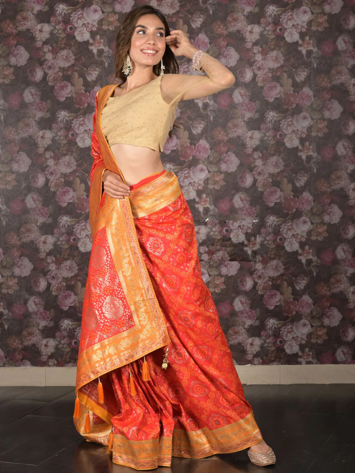 Odette Red Woven Heavy Silk Blend Saree With Unstitched Blouse For Women - Image 2
