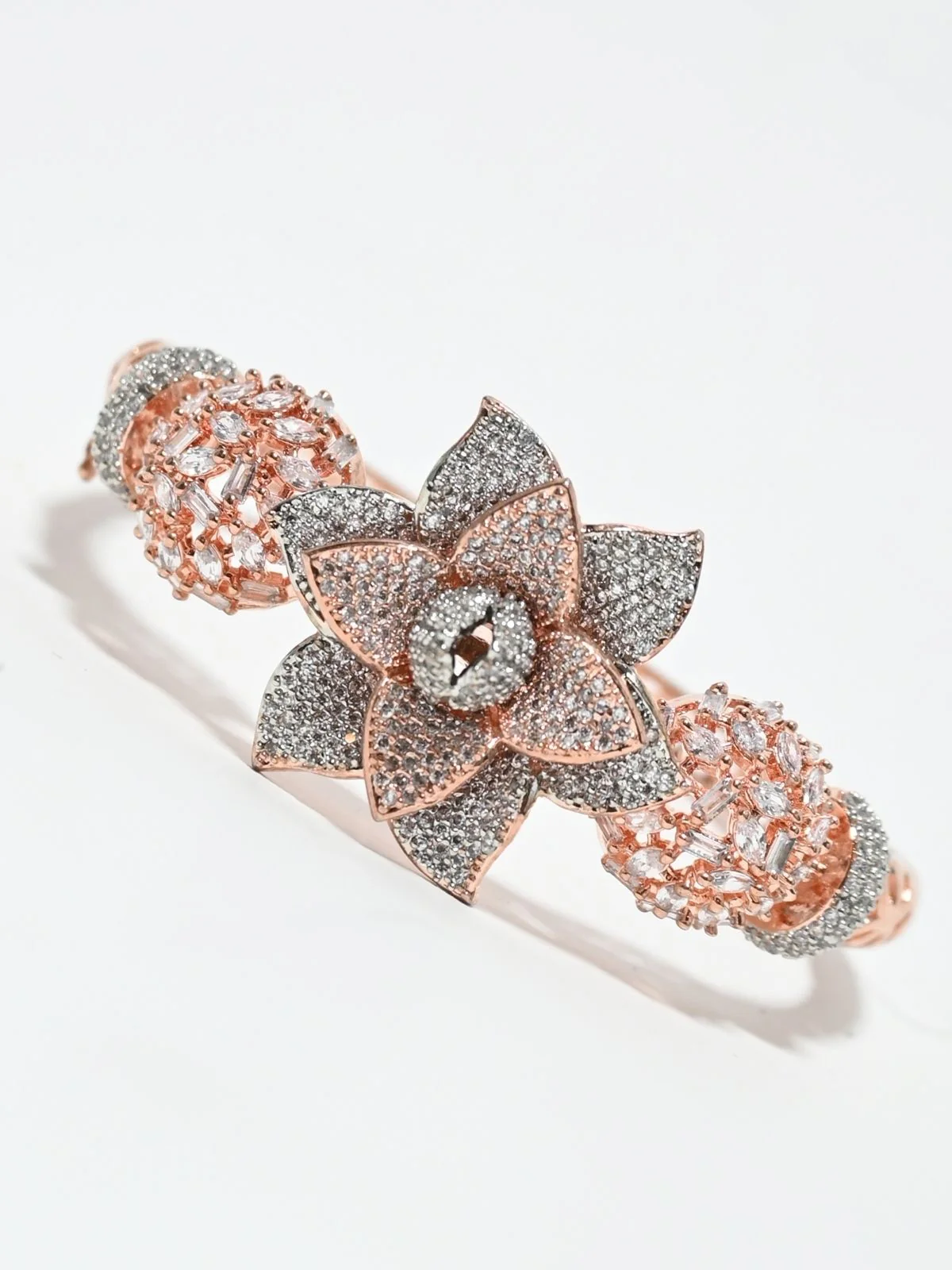 Odette Rose Gold Alloy Embellished Bracelet For Women - Image 3