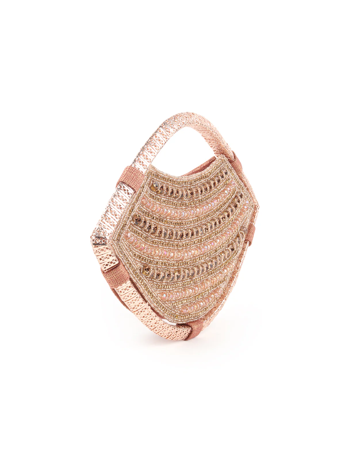 Odette Rose Gold Beads and Stone Embroidered Clutch for Women - Image 4