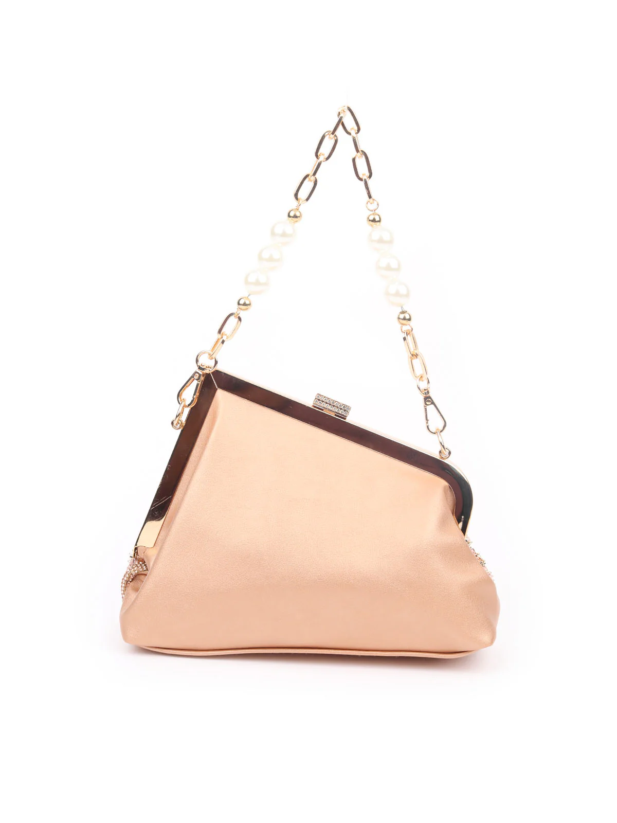 Odette Rose Gold PU Stone Embellished Clutch For Women - Image 5