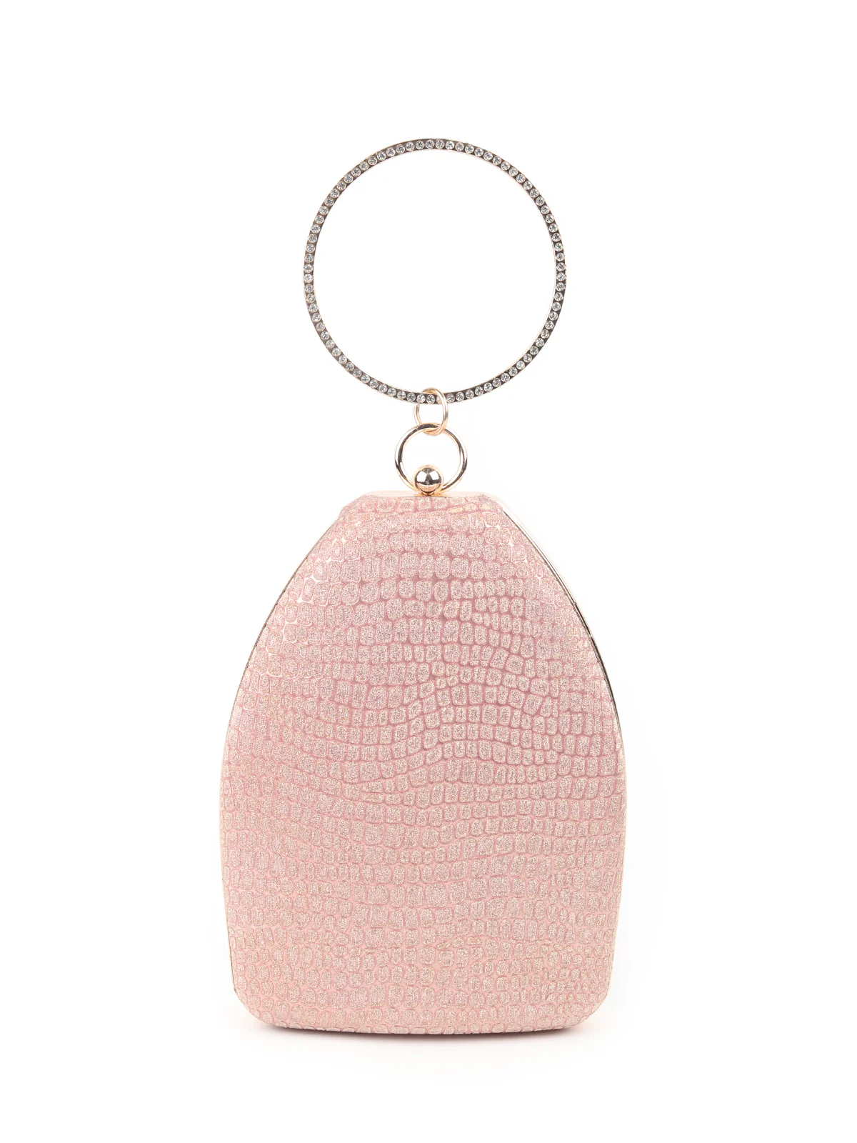 Odette Rose Gold Structured Shimmery Clutch For Women - Image 3