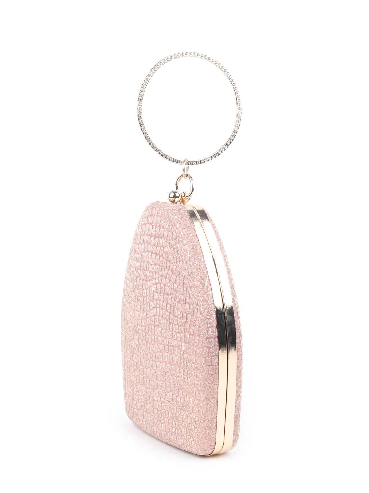 Odette Rose Gold Structured Shimmery Clutch For Women - Image 4