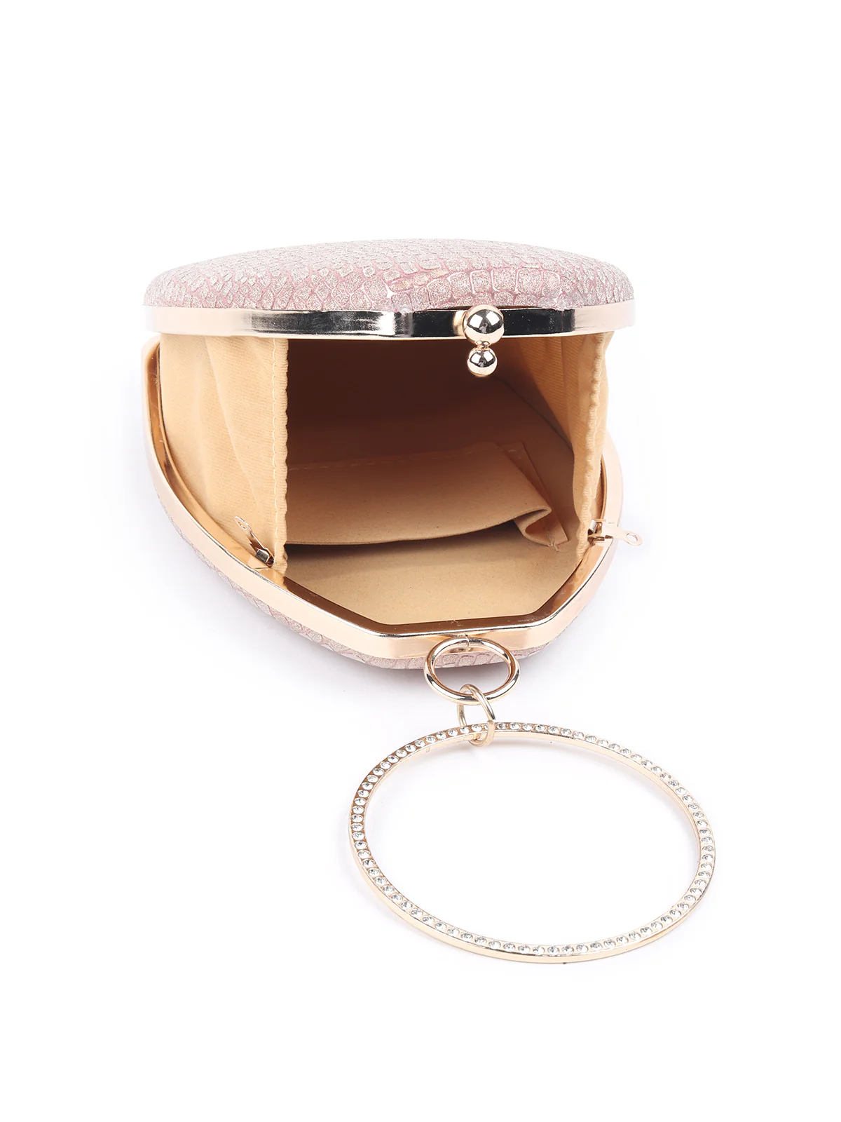 Odette Rose Gold Structured Shimmery Clutch For Women - Image 5