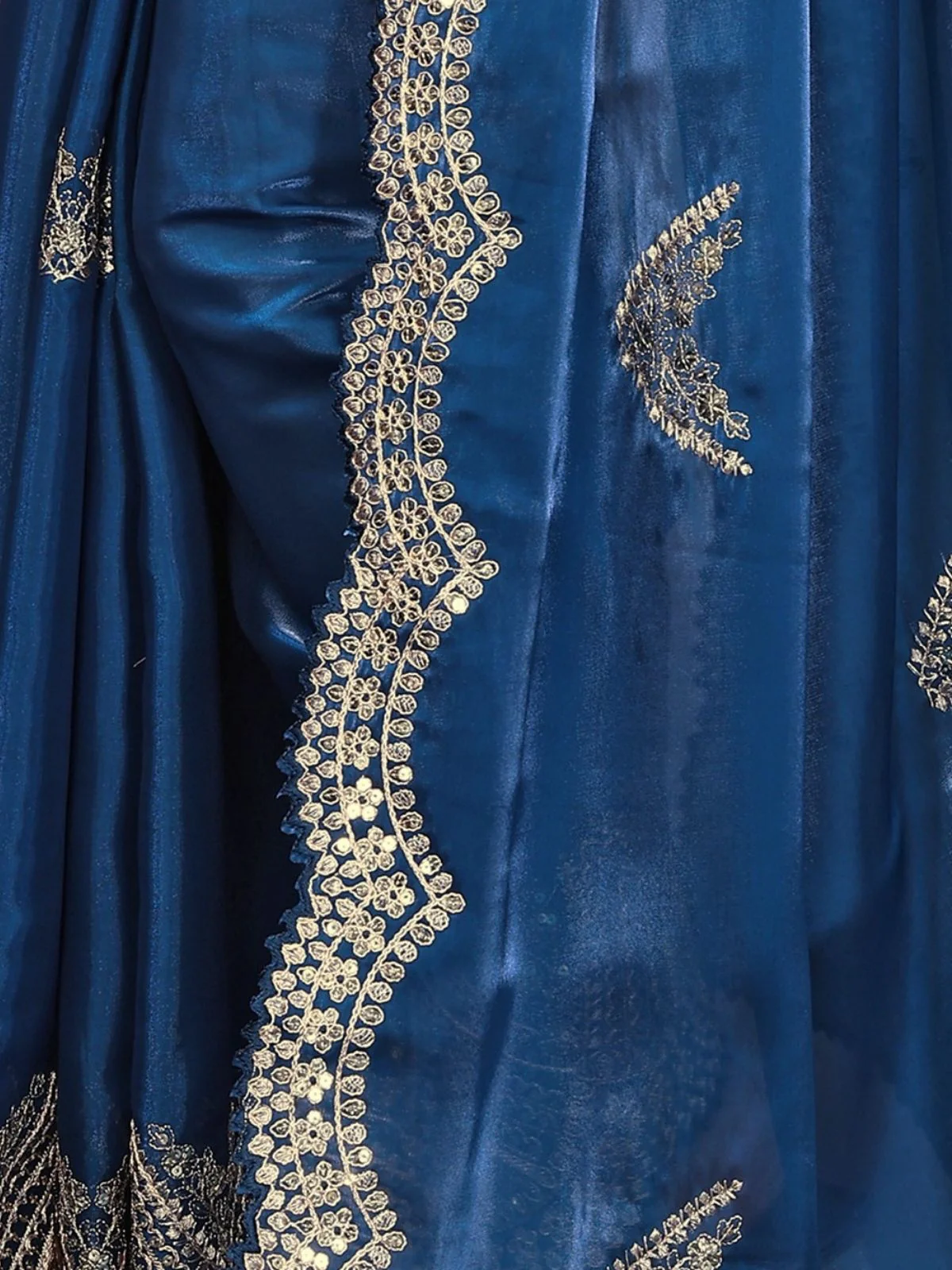 Odette Royal Blue Chiffon Embroidered Saree For Women - Image 5