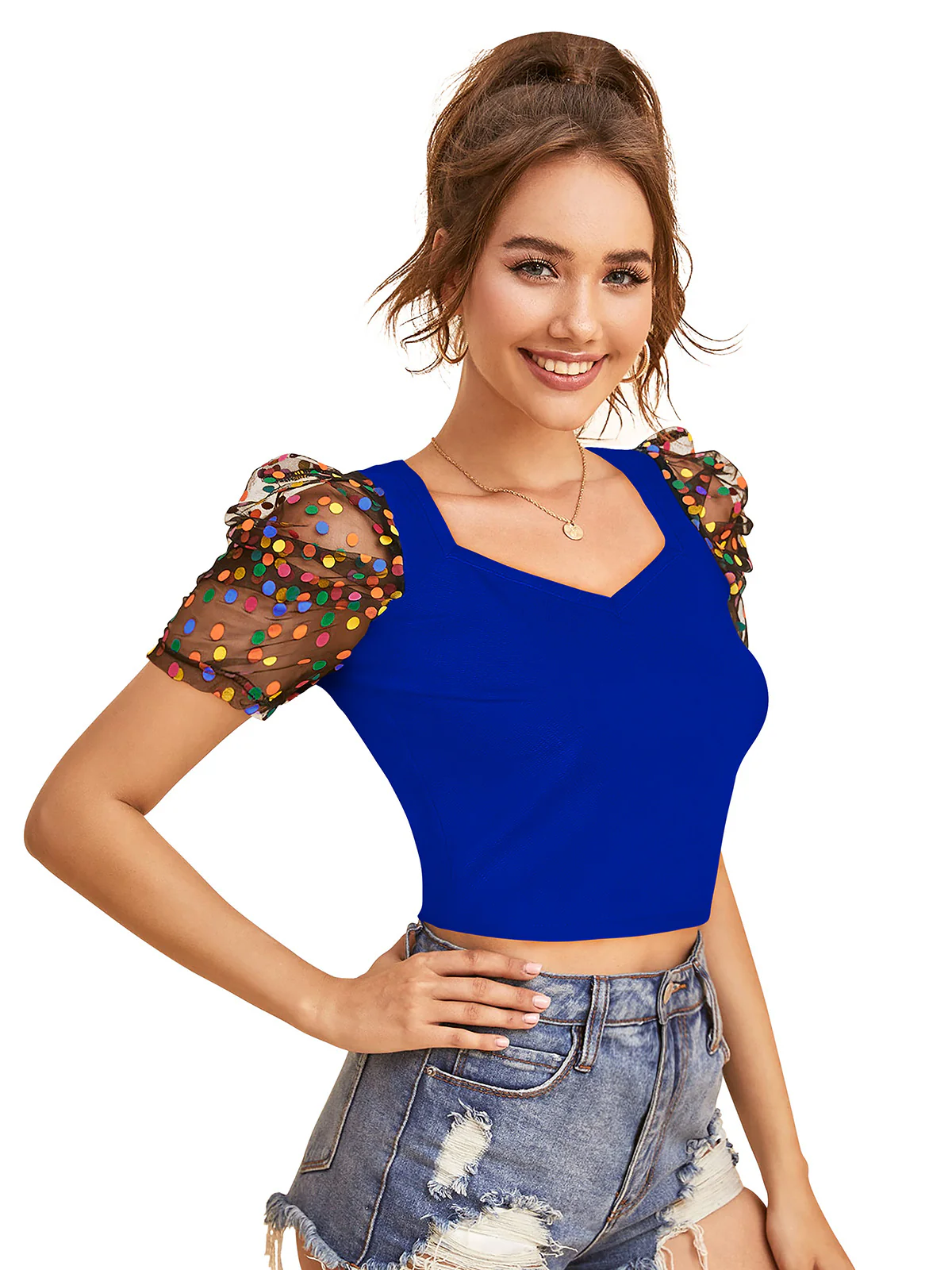 Odette Royal Blue Knit Fabric Top For Women - Image 3