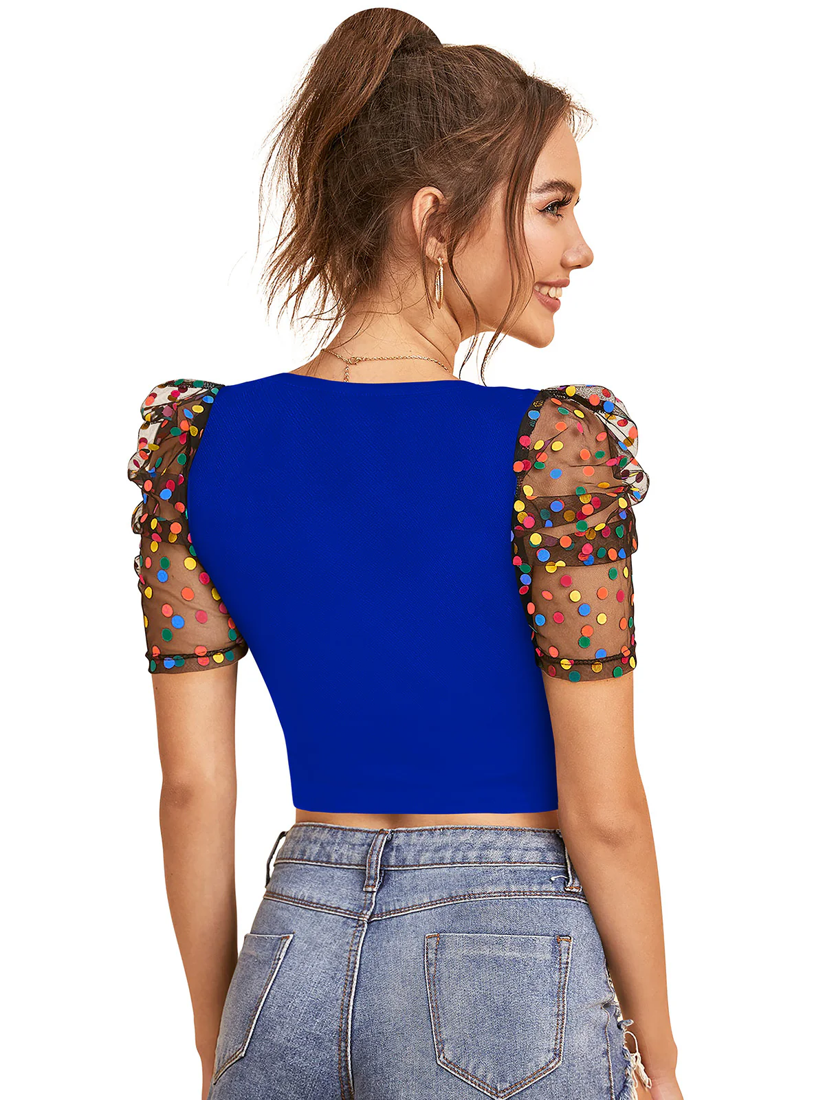 Odette Royal Blue Knit Fabric Top For Women - Image 4
